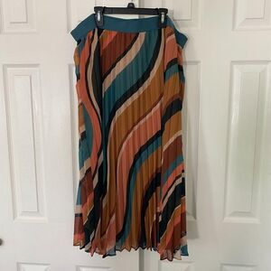 NWT Pleated Multi Striped Daniel Rainn Plus Size Midi Skirt 2X